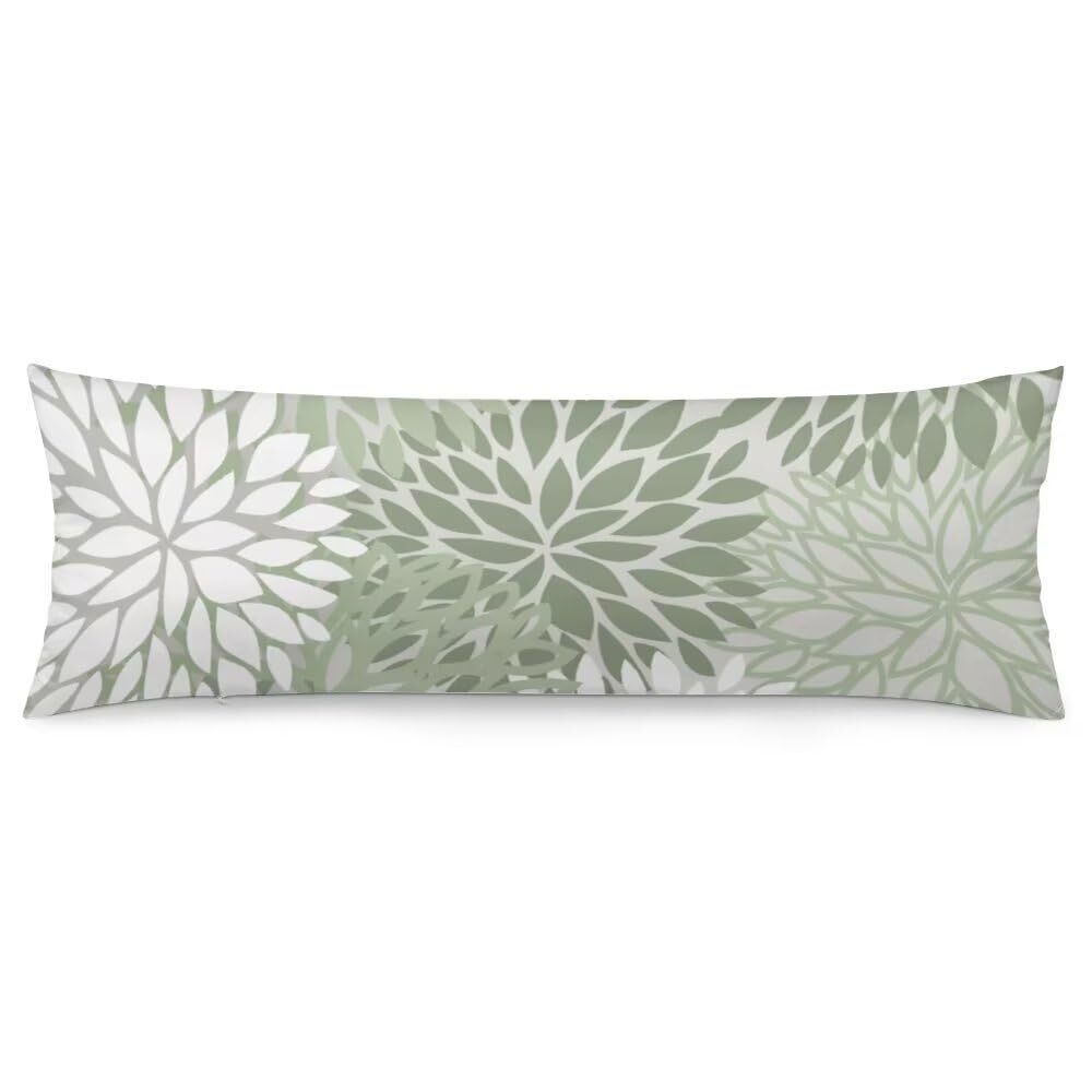 5193 Sage Green Body Pillow Cover Spring Floral Long Pillow Case